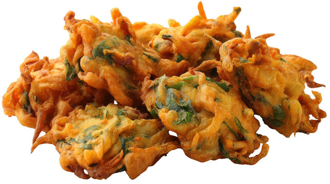 Crispy fried pakora snack isolated on transparent background traditional Indian street food deep fried fritters spicy appetizer golden crunchy vegetarian