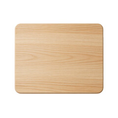 Naklejka premium Rectangular light brown ash wood cutting board with rounded corners and visible natural grain pattern rests on a plain white background.