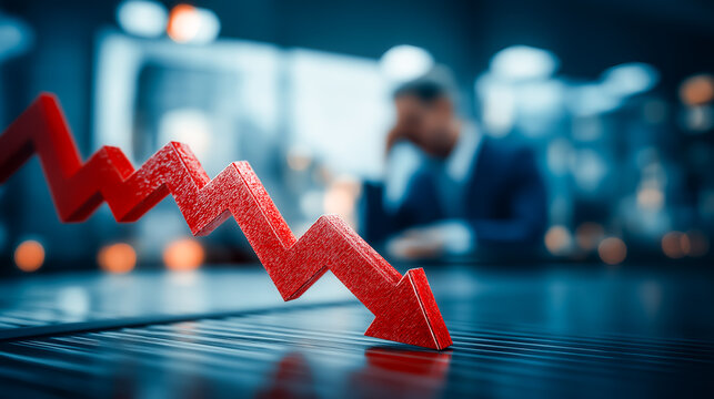 経営不振と損失拡大を示す下降矢印と人物の表現