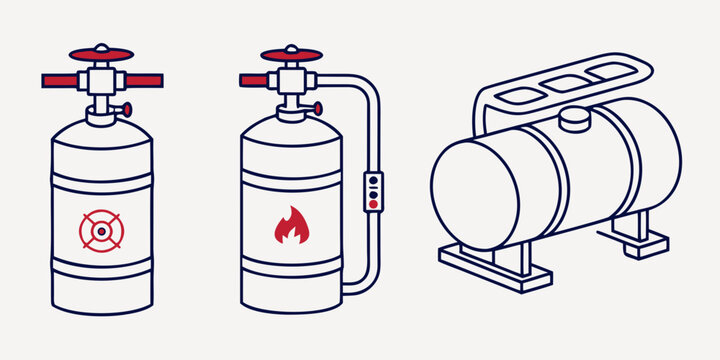 Line of industrial equipment and fire extinguishers line machinery safety equipment