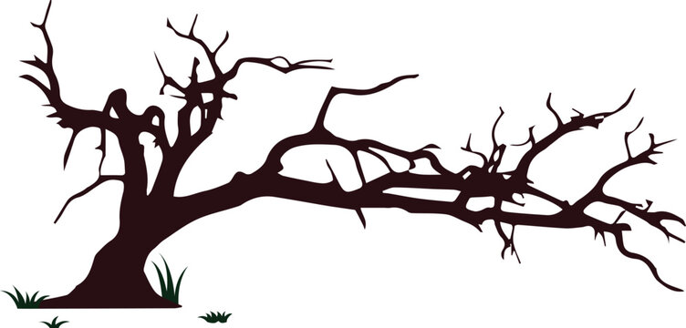 dead tree silhouette vector design with some grass 