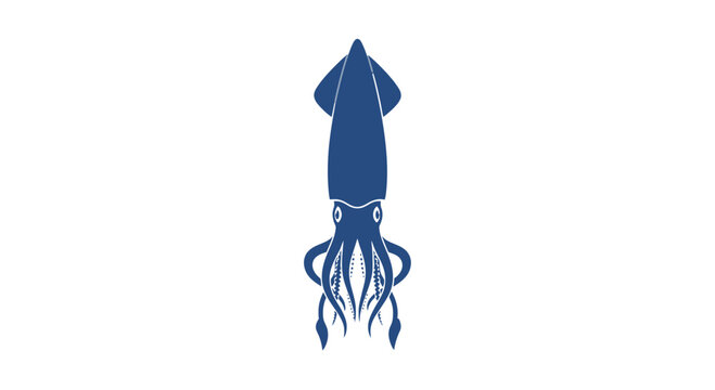 Blue Squid Silhouette Illustration Isolated on White.