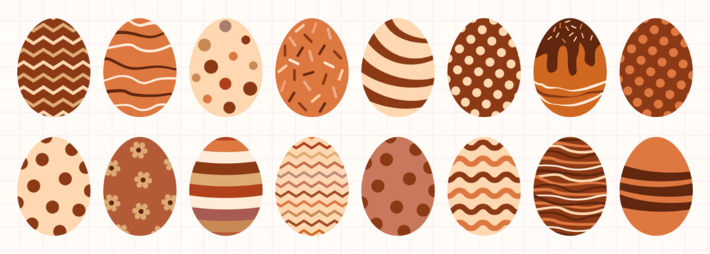 Cute vector chocolate eggs with different patterns, simple egg shapes for package design