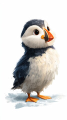 Obraz premium Puffin chick standing looking slightly upward on white background