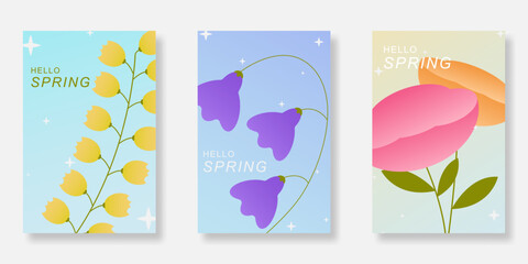 Spring flowers vector poster illustration background set. Minimalist floral design for greeting cards, covers, wall art, banners and seasonal template. © Alfan Subekti