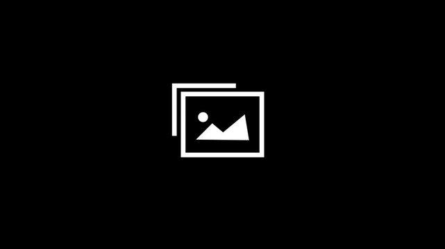 Minimalist icon of a picture frame containing a mountain and sun