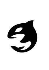 A minimalist, abstract silhouette of an orca killer whale forming a circular shape with negative space. This graphic is ideal for logos, branding, or icons related to marine life and conservation. © Antu