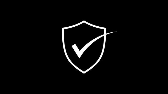 A simple white shield icon on a solid black background security focused