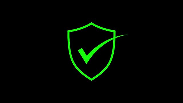 A bright green shield icon with a small triangular notch on black
