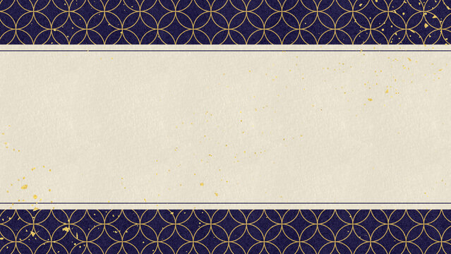 金箔の舞い散る和風のかっこいい背景装飾イラスト　七宝柄　フレーム　コピースペース