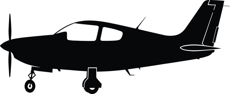 Single engine propeller airplane silhouette side view vector illustration isolated for aviation transport pilot training and general aviation design use