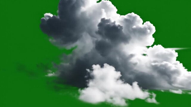 Massive cumulus cloud formation growing and expanding on green screen