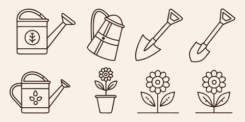 Gardening Tools and Flowers watering can shovel © Abu