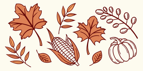 Autumn leaves and pumpkins set acorn fall © Abu