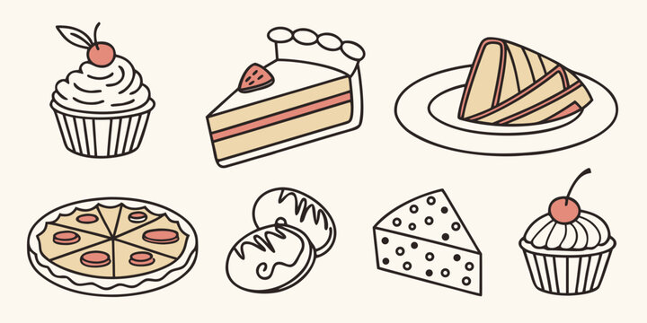 Various Desserts and Baked Goods cupcakes cake pizza