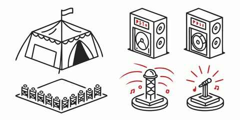 Black and white carnival with music and stage tent speakers © Abu