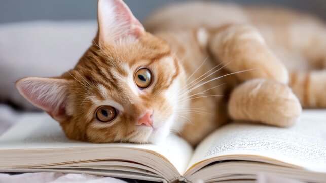 cat lying on an open book the owner is trying to read, funny pet behavior, interrupting hobbies, playful, cozy home life