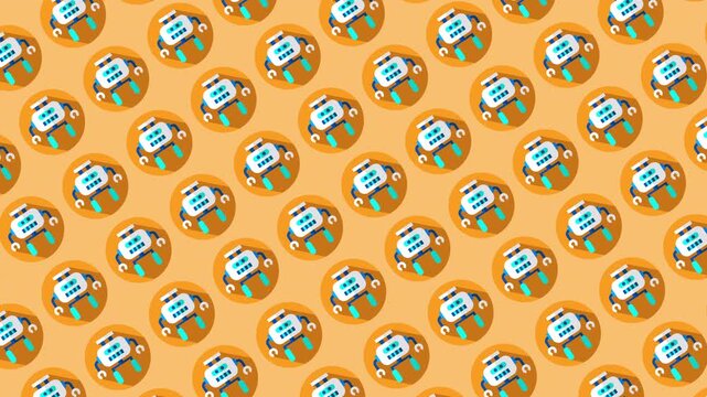 Looping pattern animation of white robot on yellow background