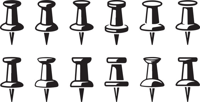 Collection of black and white pushpins and thumbtacks for office and school use