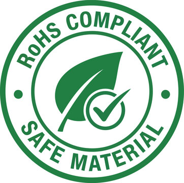 Rohs compliant safe material green leaf with check mark and circle for eco friendly products