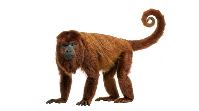 Red howler monkey standing on all fours in natural habitat, wildlife illustration for education and conservation