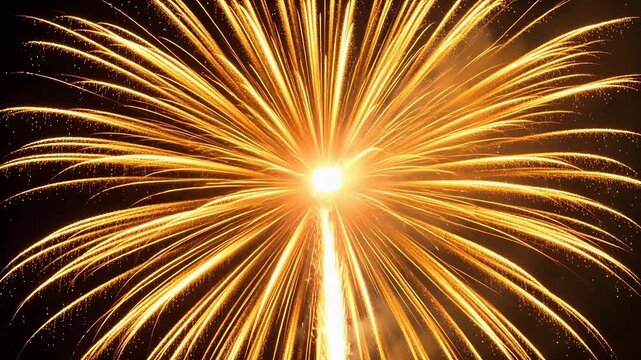Golden fireworks exploding in night sky