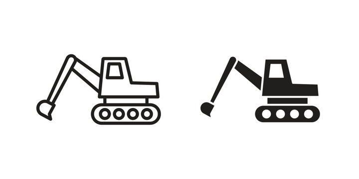 Excavator icon logo vector. Set of line icons. flat designs
