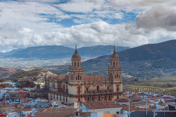 Fototapeta premium Jaen Cathedral illuminated at twilight Andalusia