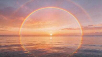 Fototapeta premium Sunset with rainbow over water