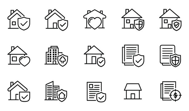 Line icons depicting home security and protection concepts