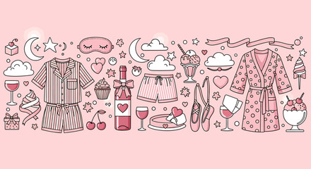 Fototapeta premium A pink themed illustration with various objects