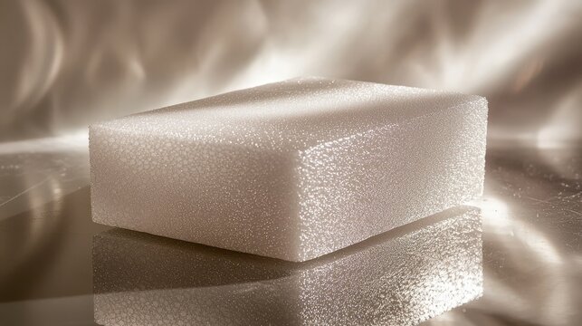 Aerogel foam stacked blocks positioned reflective surface side lighting transparency effects shadow play ultra-light remarkable density properties