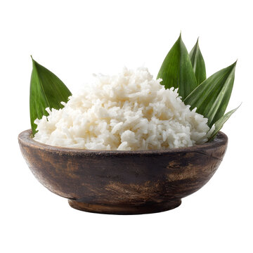 Isolated ingredientstyle commercial photo of Javanese steamed rice in a bakul on white background perfect bright clean background studio light isolated w