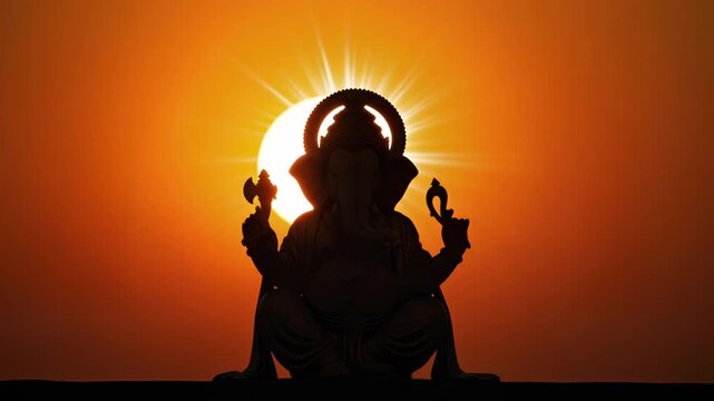 Silhouette Lord Ganesha at sunset 4k footage