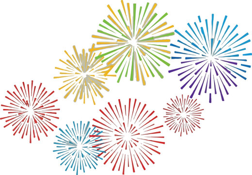 Colorful abstract burst patterns arranged in a cluster on a clean and isolated white background