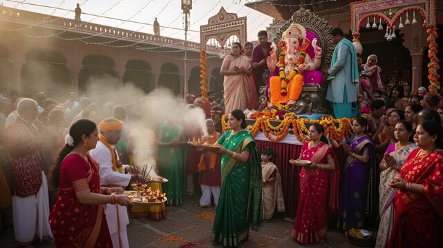 Vibrant street festival procession in golden light 4k footage