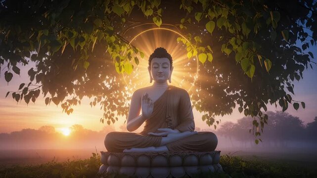 4k serene buddha statue meditation golden hour cinematic footage