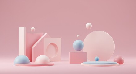 Obraz premium A surreal landscape featuring dissolving pastel geometric structures and soft, ethereal light, evoking subconscious thoughts and altered reality, unconscious, shape, inner