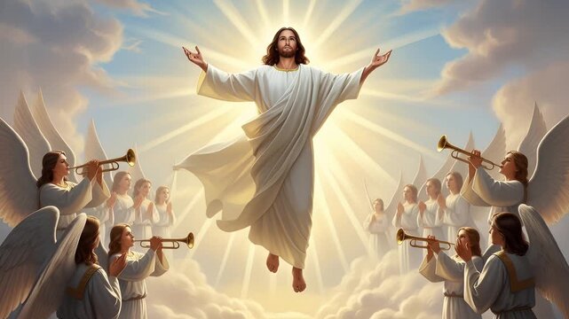 divine ascension jesus christ heavenly light 4k footage