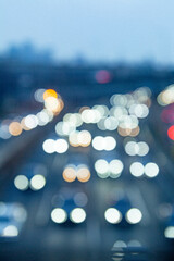 Abstract out of focus city traffic lights bokeh on highway at blue hour © Lin_photo