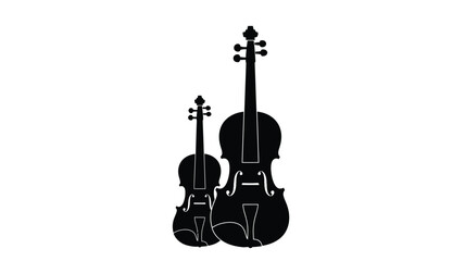 Two violins a large and small instrument in black silhouette © Md