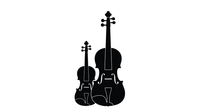 Two violins a large and small instrument in black silhouette