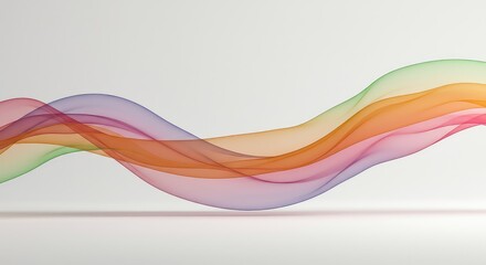 Obraz premium Ethereal abstract background featuring a gentle colorful fluid wave flowing over a stark empty white surface, symbolizing the unconscious mind, empty, art, subtle