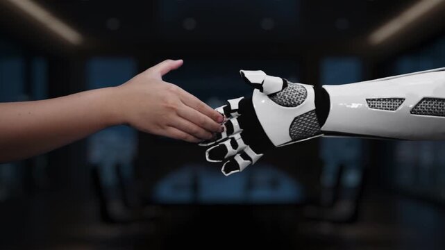 Futuristic robots interact with visual data displays, showcasing global cost analysis trends. A sleek design illustrates declining metrics, highlighting financial insights. Synapse