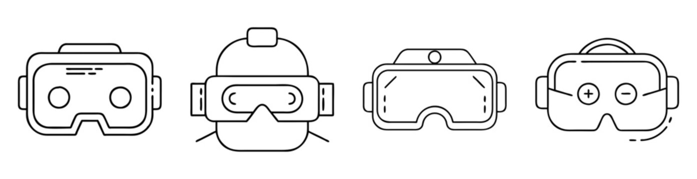 Collection of stylized line art VR headset designs in various configurations
