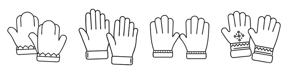 Obraz premium Collection of line art illustrations of winter gloves in different styles