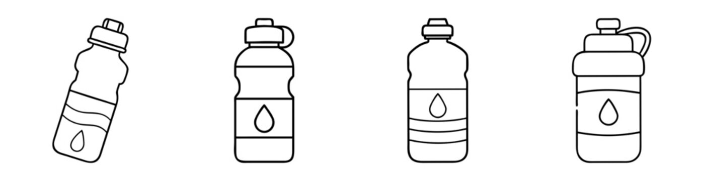 Four distinct stylized water bottle outlines, showcasing hydration and design variation