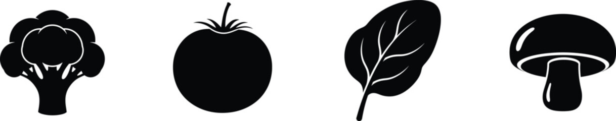 Four different types of mushrooms in black silhouette