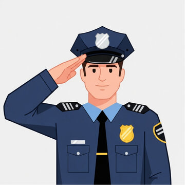 Police Officer Saluting with Badge and Uniform.