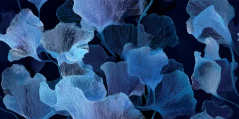 Abstract dark blue floral seamless pattern with elegant line art for luxury textiles and branding packaging. © Eli Berr